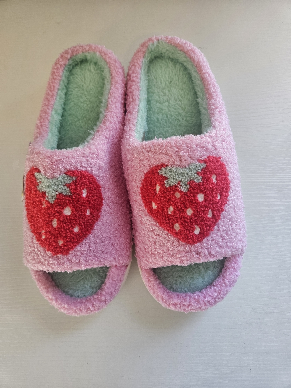 Women’s Pink Strawberry Slide Slippers with Mint Lining